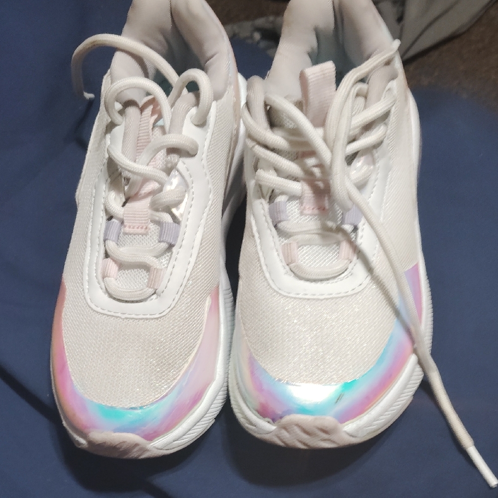 Kids White and Iridescent Sneakers